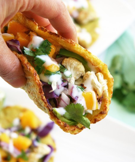 cauliflower tacos mango salsa hand