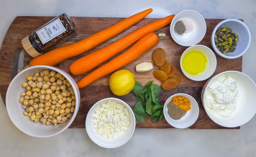 Roasted carrots and chickpeas with whipped feta ingredients