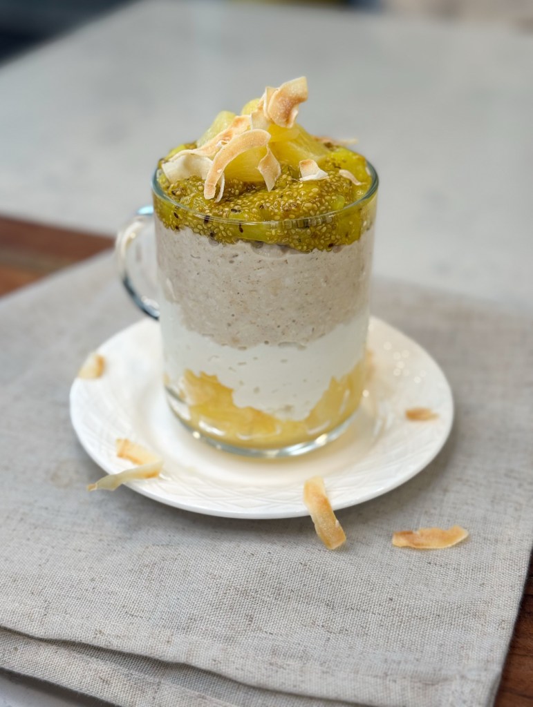 Golden kiwi chia jam sunny overnight oats