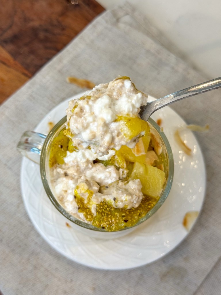 Golden kiwi chia jam sunny overnight oats