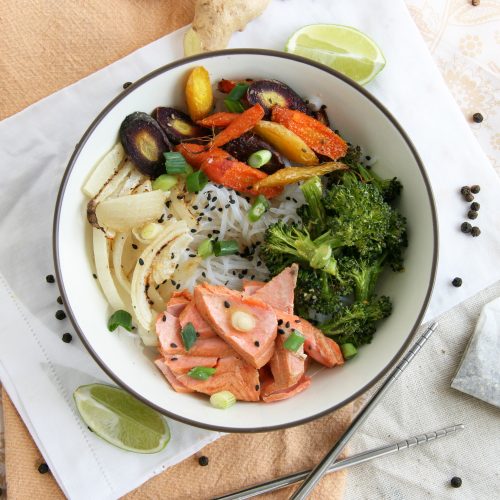 asian noodle bowls tea poached salmon